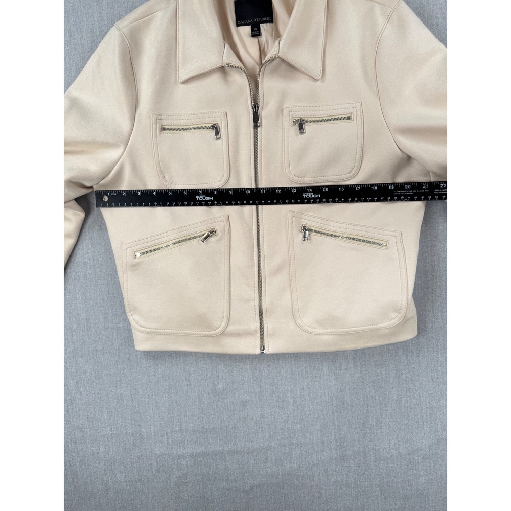 Banana Republic Womens XL Cream Vegan Suede Zip Utility Jacket Beige RN54023 - Picture 3 of 7